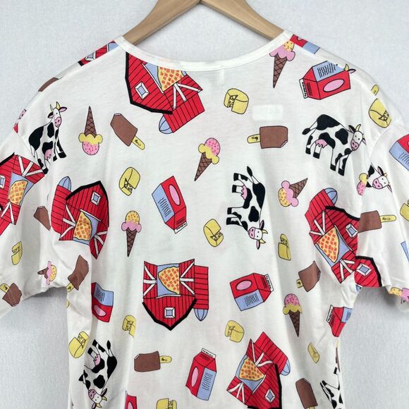 ST. EVE Nightgown One Size Cow Barn Cheese Farm Pajama Shirtdress Cotton White - Picture 4 of 11